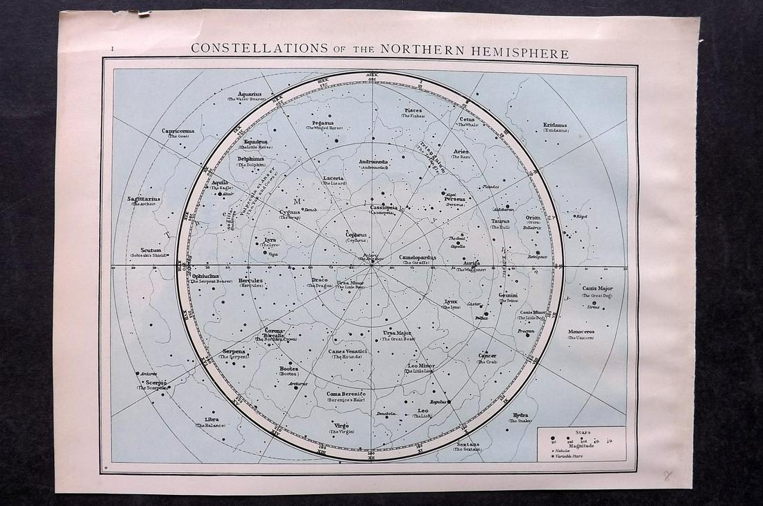 Times Atlas 1895 Celestial Map. Northern Constellations (1 of 2)