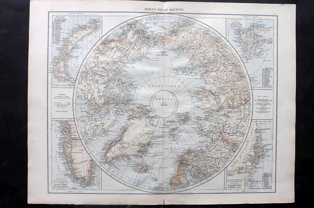 Times Atlas 1895 Map. North Polar Regions (1 of 2)
