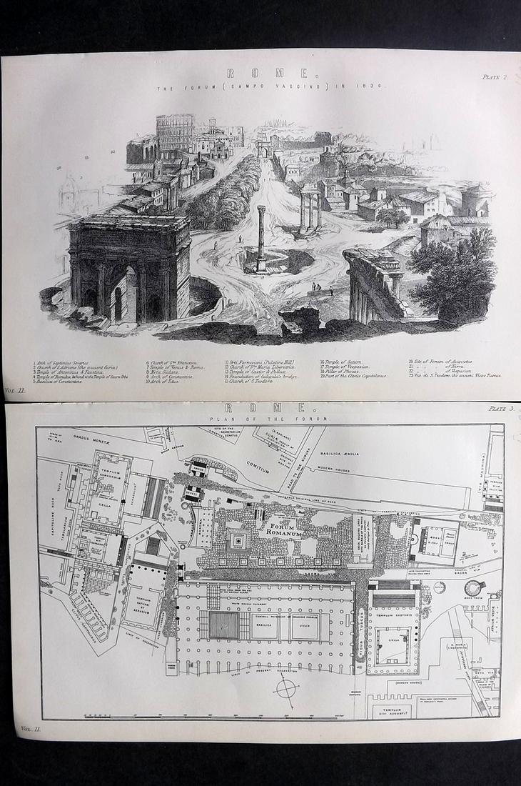 Nat. Encyclo. C1875 Pair of Prints/Plan. Rome, Italy: Woodblocks and/or Steel Engravings Published C1868-81 by William Mackenzie, London for "The National Encyclopedia: A dictionary of Universal Knowledge" Paper Size: 9.5 x 6 inch (24 x 16cm) Good Condit