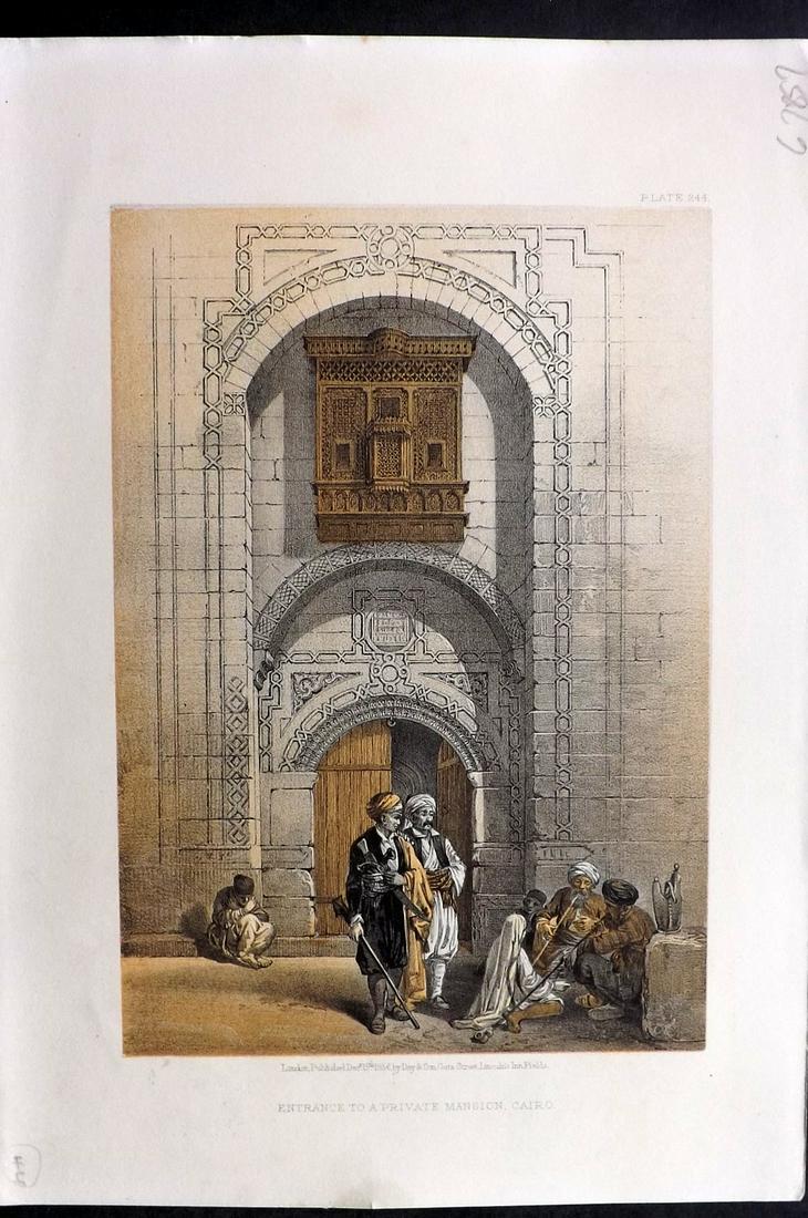 Roberts, David 1856 Print. Private Mansion, Cairo 244: Lithograph Published 1855-6 by Day & Son, London for "The Holy Land, Syria, Idumea, Arabia, Egypt & Nubia" Second Edition (First Quarto Edition) by David Roberts. Paper Size: 11.5 x 8 inch (29 x 20cm)