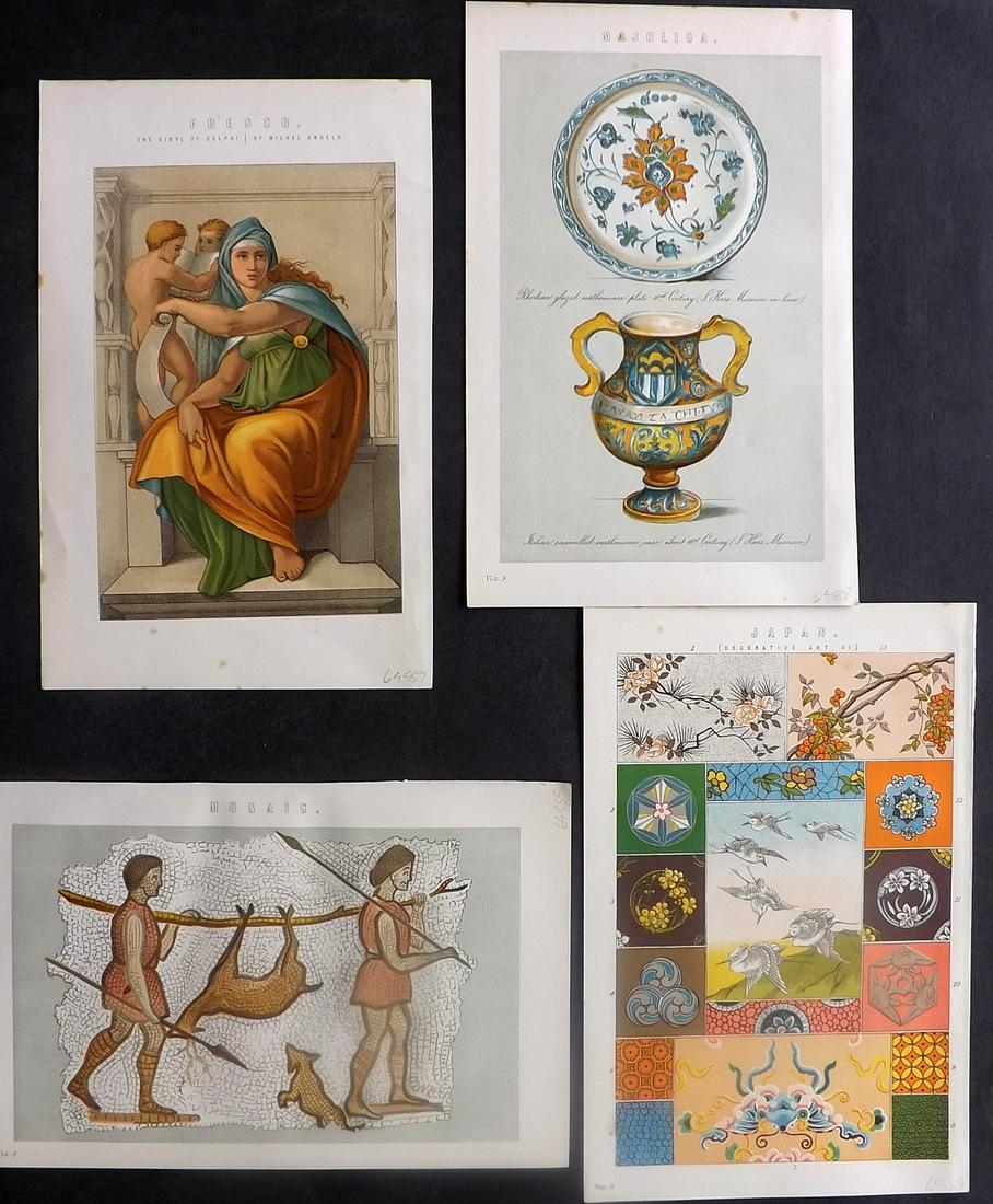 Nat. Ency. 1891 Lot of 4 Decorative Prints (1 of 2)
