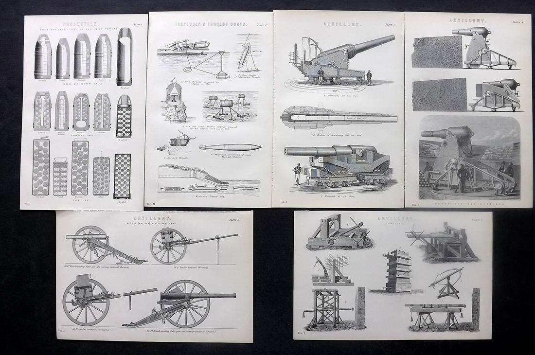 Nat. Ency. 1891 Lot of 6 Military Prints. Artillery: Woodblocks Published 1891-1901 by William Mackenzie, London for "The National Encyclopedia: A dictionary of Universal Knowledge" Paper Size: 9.5 x 6 inch (24 x 16cm) Good Condition