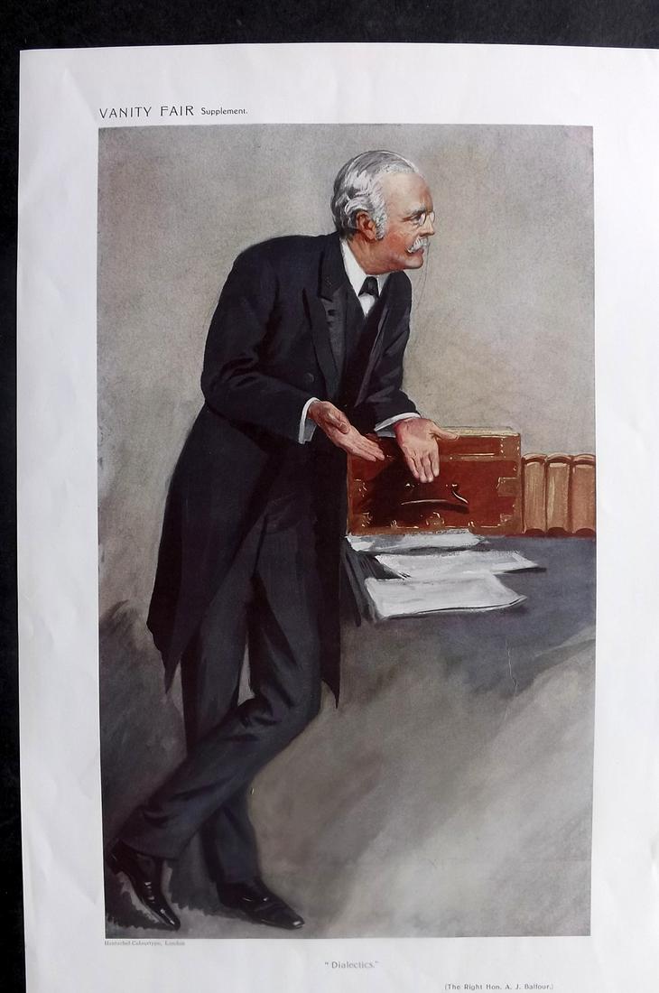 Vanity Fair Print 1910 Arthur Balfour, Prime Minister: Chromolithograph Published 1869-1914, London for "Vanity Fair" Paper Size: 15 x 10 inch (38 x 25cm) Good Condition