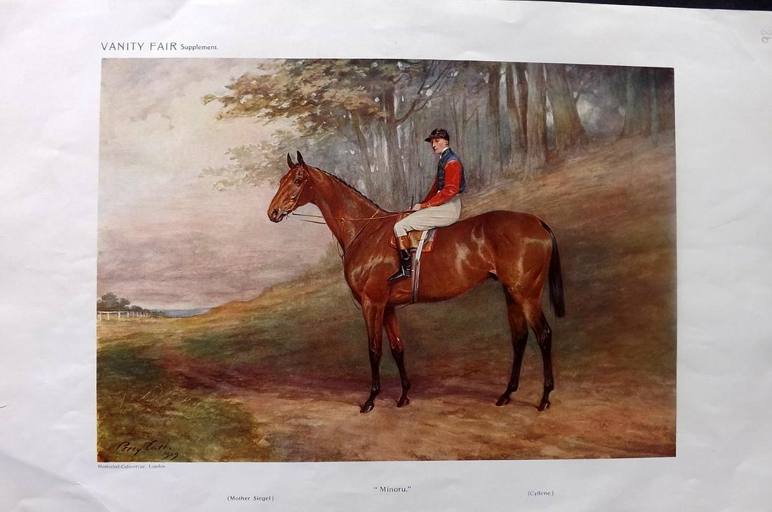 Vanity Fair Print 1909 Minoru. Horse & Jockey: Chromolithograph Published 1869-1914, London for "Vanity Fair" Paper Size: 15 x 10 inch (38 x 25cm) Good Condition