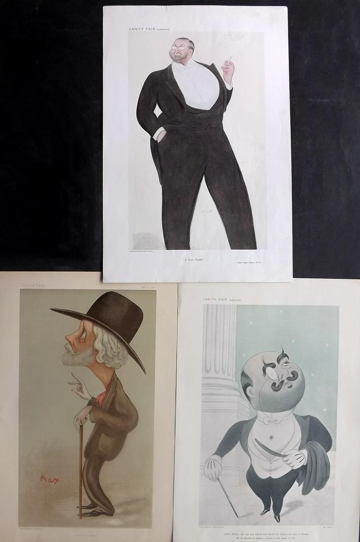 Vanity Fair Prints C1900 Lot of 3 by Max Beerbohm: Chromolithographs Published 1869-1914, London for "Vanity Fair" Paper Size: 15 x 10 inch (38 x 25cm) Good Condition