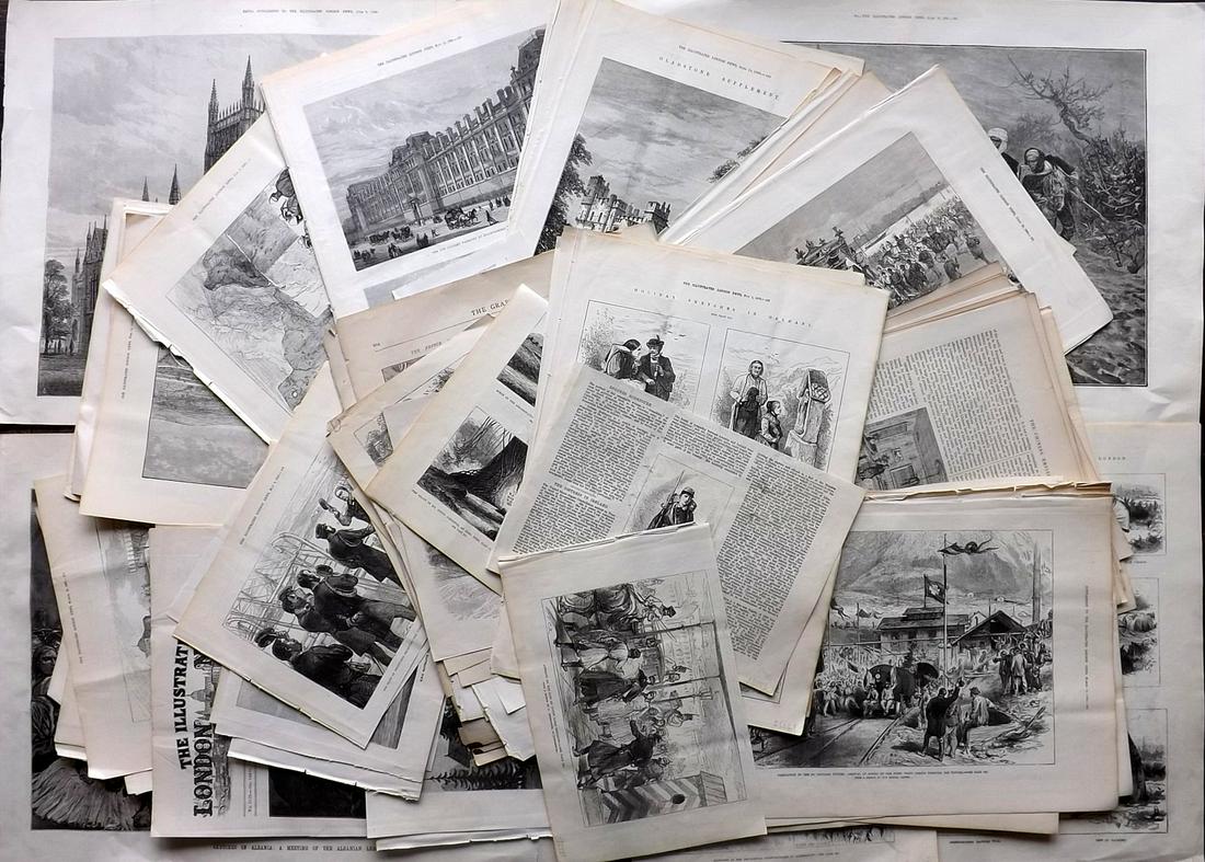 Views, Travel 19th Cent. Lot of 100 Illustrated Sheets: Lot of 100 Illustrated Sheets. Mostly from the Illustrated London News, also other books and periodicals. Incl UK, Albania, USA, Asia, Switzerland, Italy, Russia, Afghanistan, Australia, Spain, Turkey