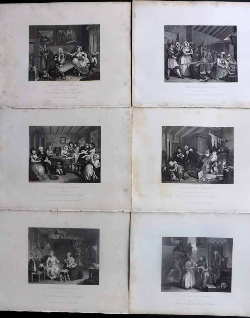 Hogarth, William C1865 Set of 6. Harlot's Progress: Steel Engravings Published C1865, London for "The Complete Works of William Hogarth" by James Hannay, Rev. Trusler and E. F. Roberts. Paper Size: 10.5 x 8.5 inch (27 x 22cm) Minor margin toning/staini