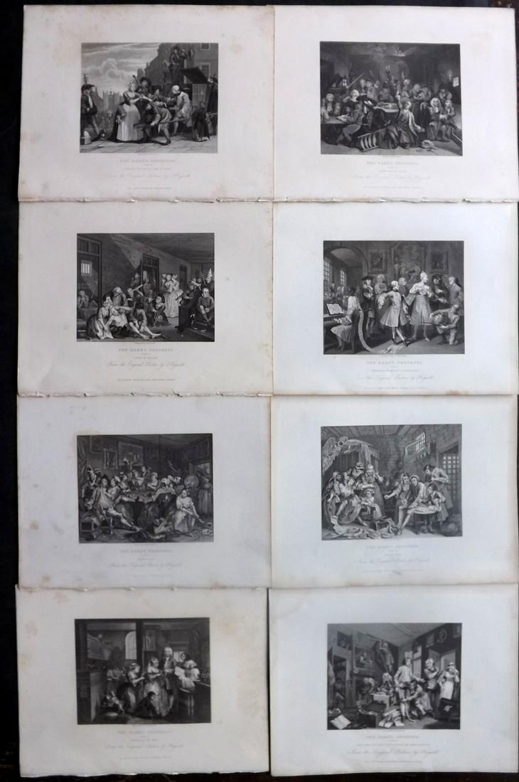 Hogarth, William C1865 Set of 8. Rakes Progress: Steel Engravings Published C1865, London for "The Complete Works of William Hogarth" by James Hannay, Rev. Trusler and E. F. Roberts. Paper Size: 10.5 x 8.5 inch (27 x 22cm) Minor margin toning/staini