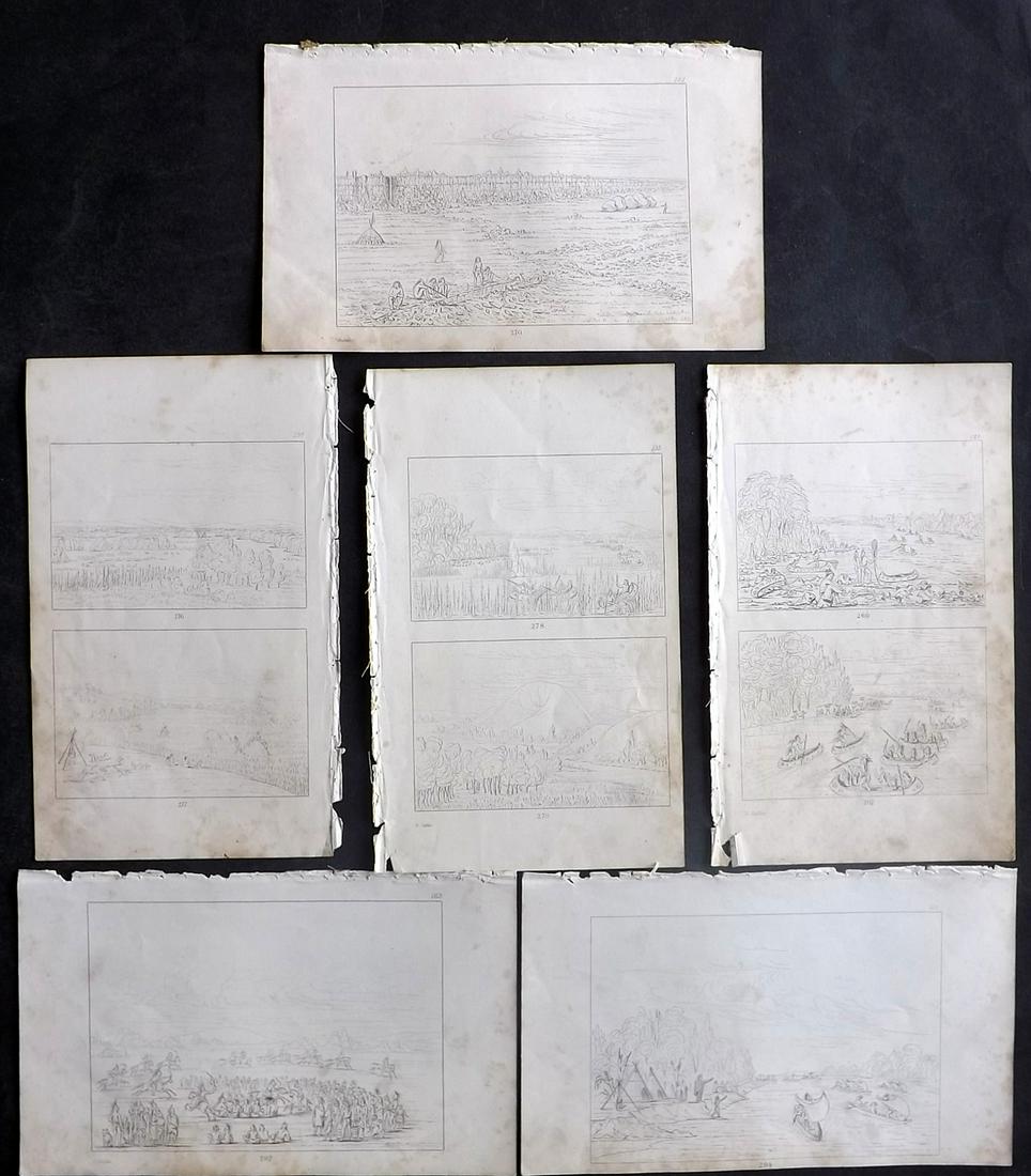 Catlin, George C1845 Lot of 6 Native American Landscapes. USA: Etchings Published C1845, London for "Illustrations of the Manners, Customs, and Condition of the North American Indians" by George Catlin. Paper Size: 9.5 x 6 inch (25 x 15cm) Toning present