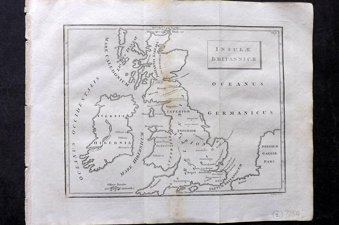 Cellarius & Patrick 1816 Map Insulae Britannicae. British Isles: Copper Engraved Map Published 1816, London for "Geographia Antiqua" by Samuel Patrick. Maps based on those by Andreas Cellarius. Folds as issued. Paper Size: 10 x 8 inch (26 x 20cm) Minor tone mark in