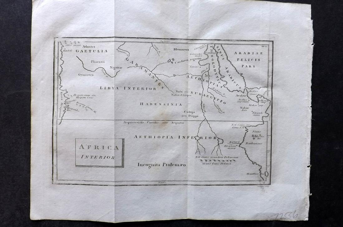 Cellarius & Patrick 1816 Map. Africa Interior. Libya Ethiopia: Copper Engraved Map Published 1816, London for "Geographia Antiqua" by Samuel Patrick. Maps based on those by Andreas Cellarius. Folds as issued. Paper Size: 10 x 8 inch (26 x 20cm) Good Condition