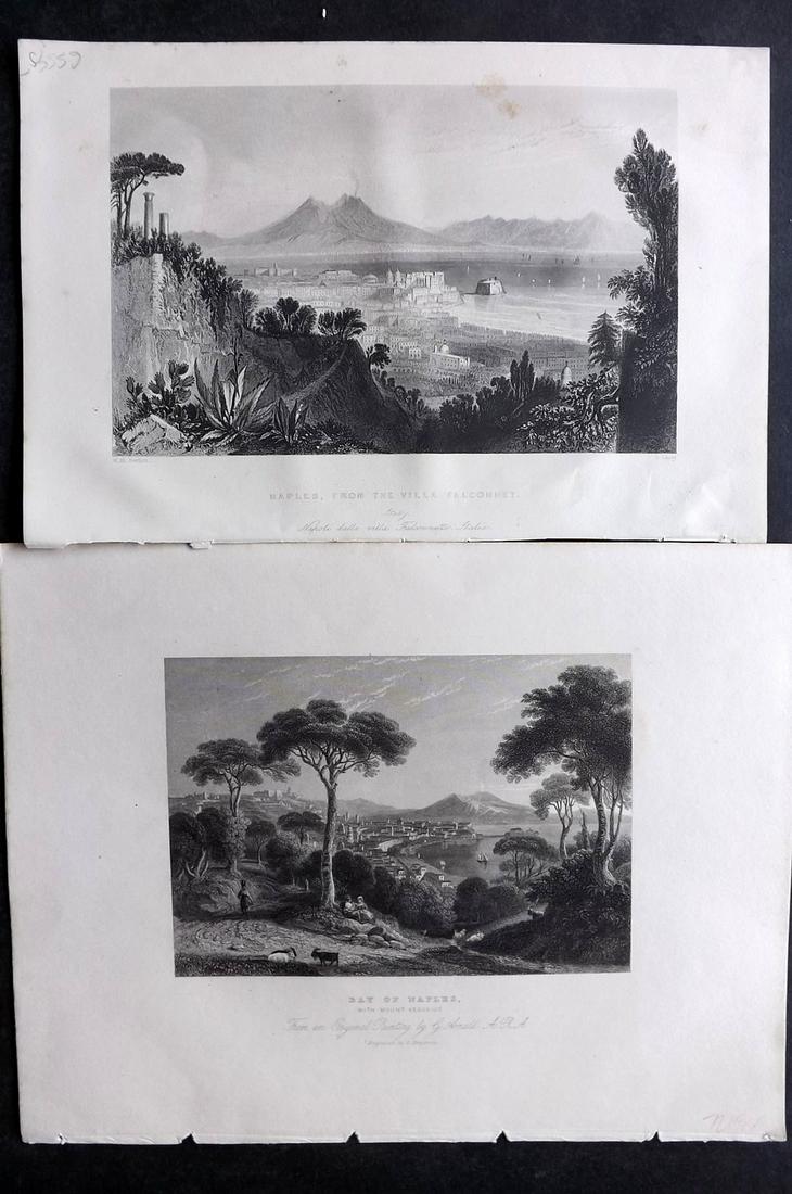 Naples 1836-60 Pair of Antique Prints. Italy: Steel Engravings Published 1836-37, London for "The Gallery of Modern British Artists" Together with one other 1860, for "The Royal Dictionary-Cyclopedia for Universal Reference" by Thomas Wright. Pap