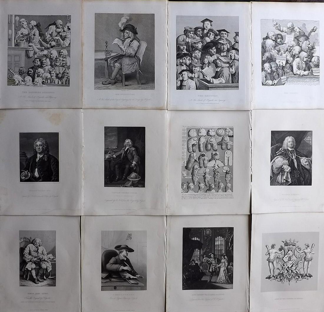 Hogarth, William C1865 Lot of 12 Satire etc Prints: Steel Engravings Published C1865, London for "The Complete Works of William Hogarth" by James Hannay, Rev. Trusler and E. F. Roberts. Paper Size: 10.5 x 8.5 inch (27 x 22cm) Some margin toning and wat