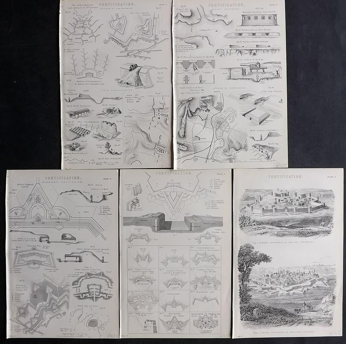 Nat. Ency. 1891 Lot of 5 Prints. Fortification: Woodblocks Published 1891-1901 by William Mackenzie, London for "The National Encyclopedia: A dictionary of Universal Knowledge" Paper Size: 9.5 x 6 inch (24 x 16cm) Good Condition