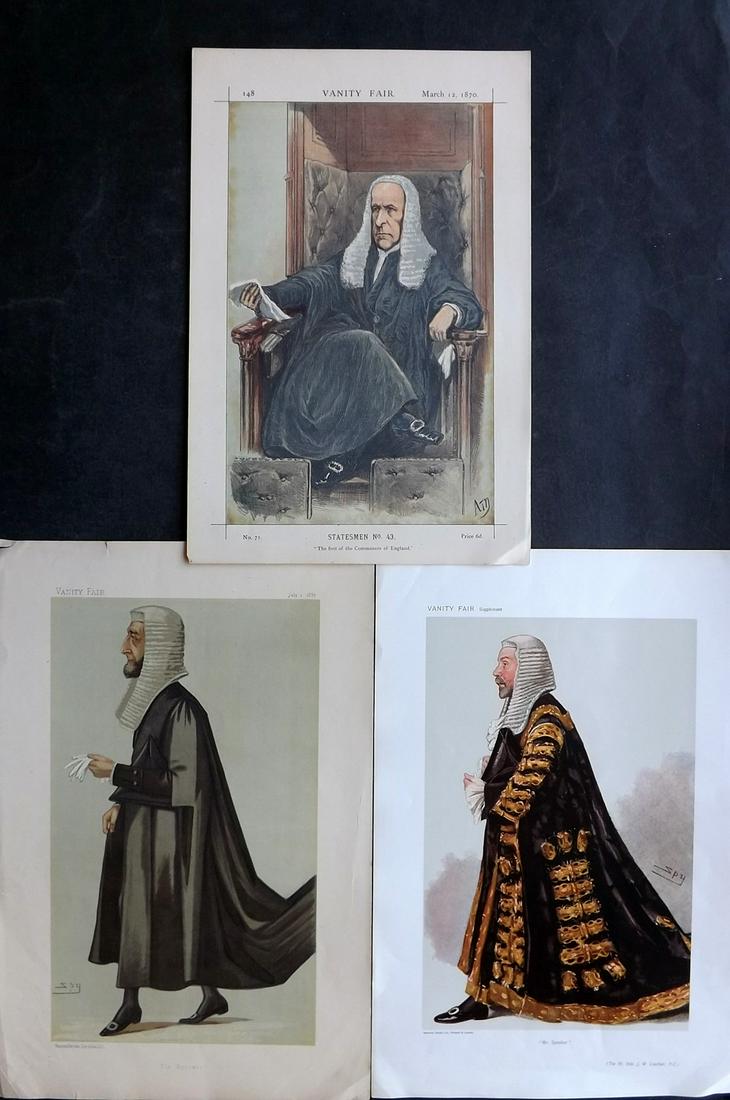 Vanity Fair Prints 1870-1906 Lot of 3 Speakers of the House: Chromolithographs Published 1869-1914, London for "Vanity Fair" Paper Size: 15 x 10 inch (38 x 25cm) Approx. Good Condition