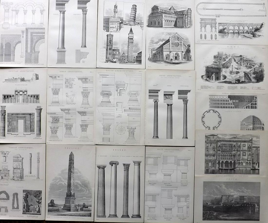Nat. Encyclo. 1890's Lot of 17 Architectural Prints: Woodblocks and/or Steel Engravings Published 1891-1901 by William Mackenzie, London for "The National Encyclopedia: A dictionary of Universal Knowledge" Paper Size: 9.5 x 6 inch (24 x 16cm) Good Condi