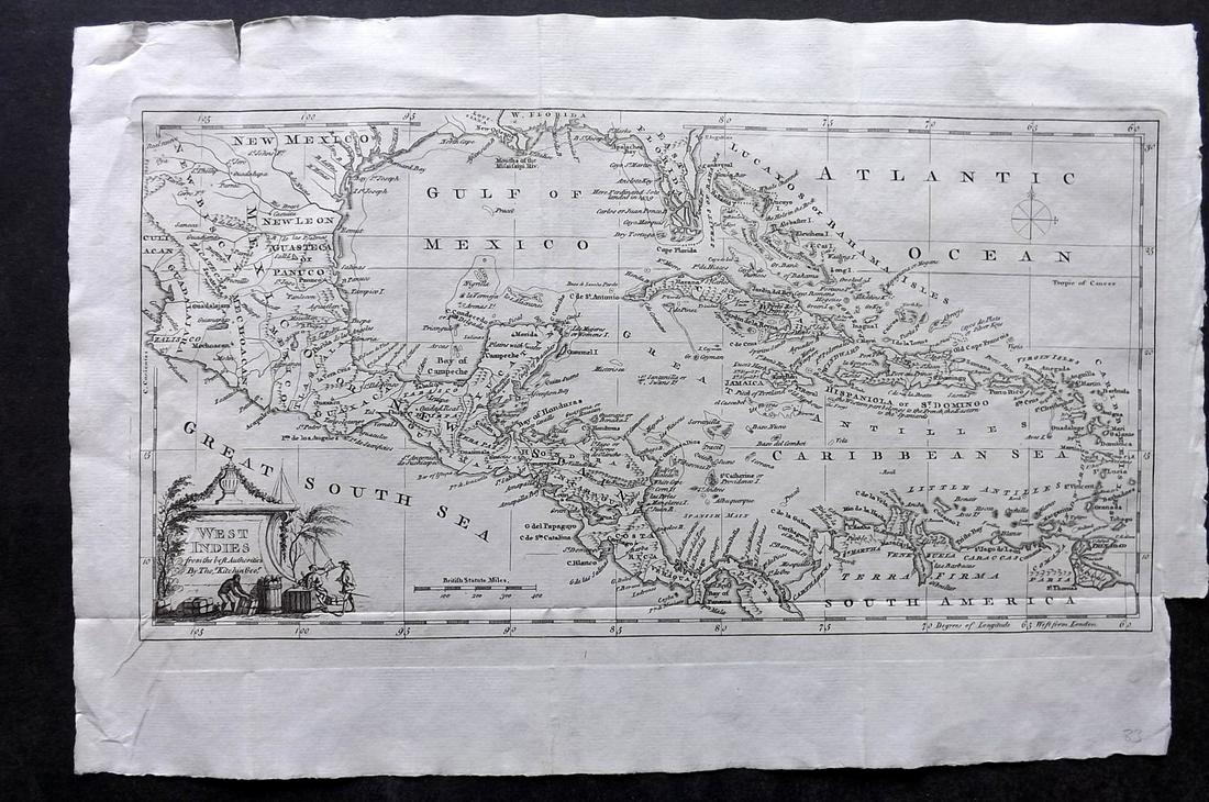 Guthrie & Kitchin 1782 Map. West Indies Caribbean (1 of 2)