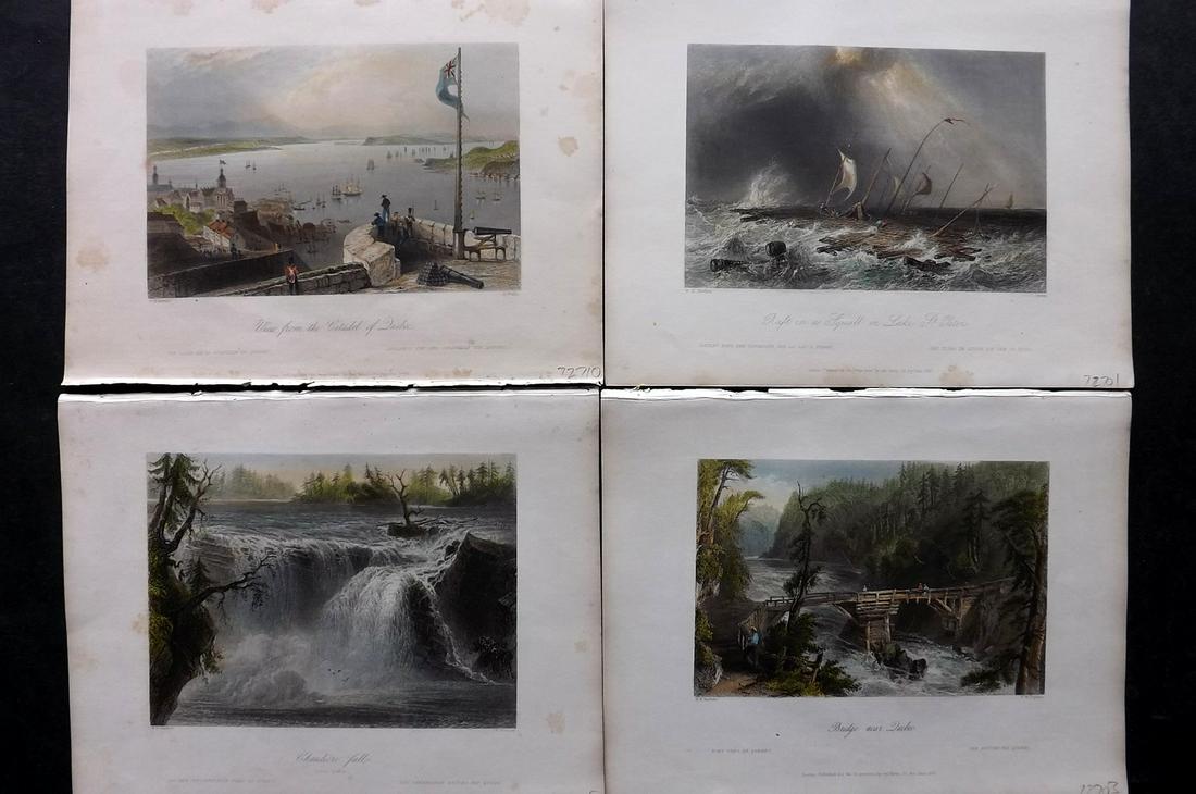 Bartlett Canada 1842 Lot of 4 Deluxe Hand Col Prints: Hand Colored Steel Engravings Published 1842 by George Virtue, London for "Canadian Scenery Illustrated..." by Nathaniel P. Willis. Illustrated by William H. Bartlett. From the Rare Deluxe/Subscriber 