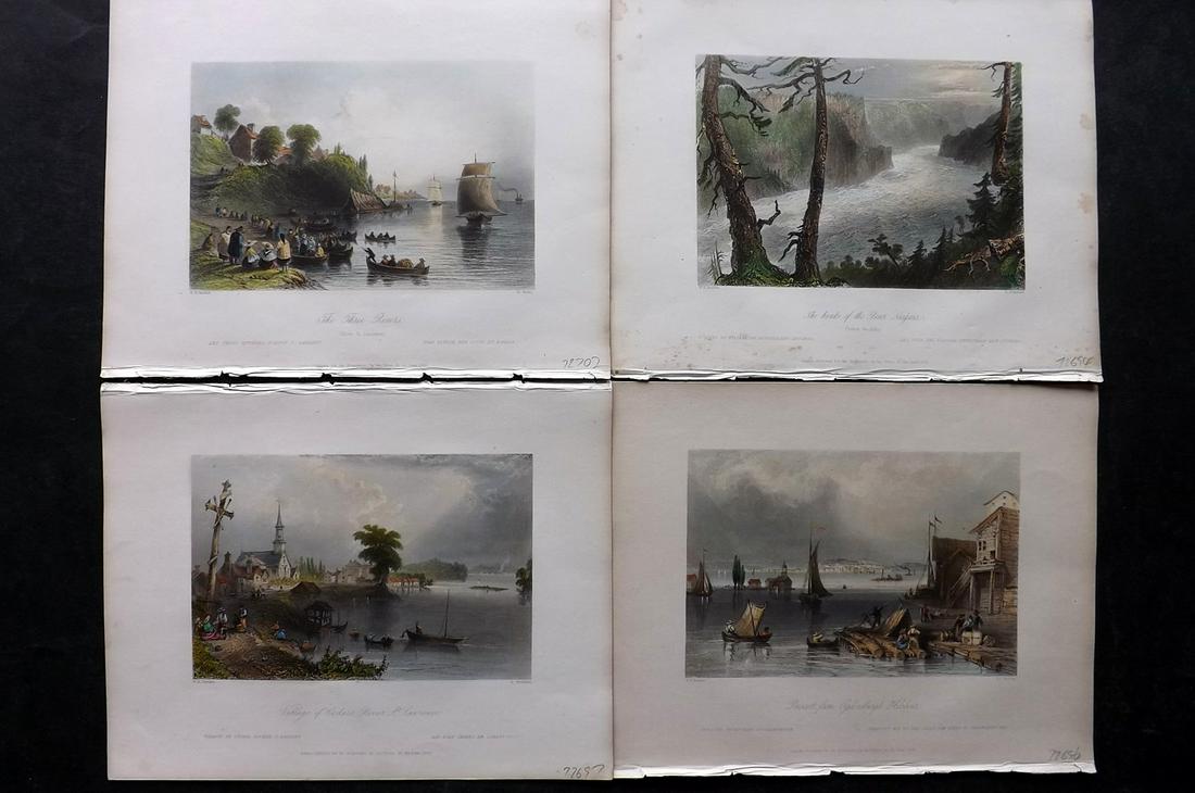 Bartlett Canada 1842 Lot of 4 Deluxe Hand Col Prints: Hand Colored Steel Engravings Published 1842 by George Virtue, London for "Canadian Scenery Illustrated..." by Nathaniel P. Willis. Illustrated by William H. Bartlett. From the Rare Deluxe/Subscriber 