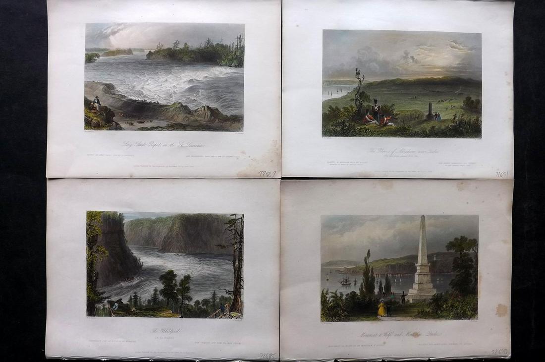 Bartlett Canada 1842 Lot of 4 Deluxe Hand Col Prints: Hand Colored Steel Engravings Published 1842 by George Virtue, London for "Canadian Scenery Illustrated..." by Nathaniel P. Willis. Illustrated by William H. Bartlett. From the Rare Deluxe/Subscriber 