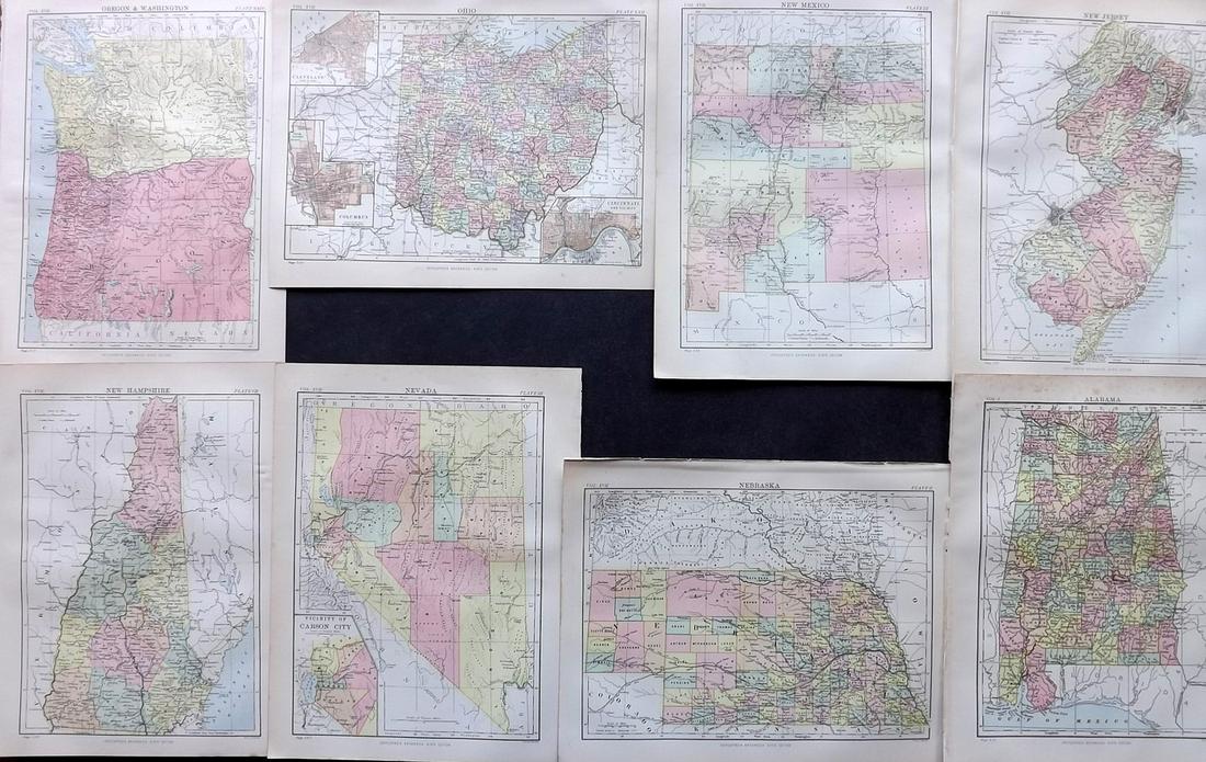Encyclo. Britannica C1880 Lot of 8 US State Maps (1 of 2)