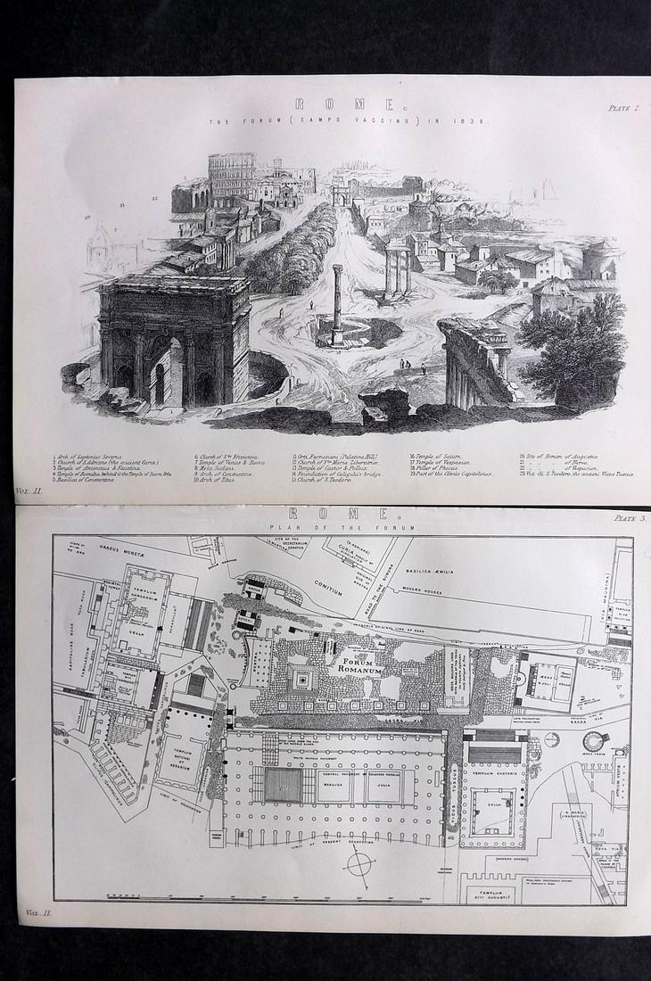National Encyclopedia C1875 Plan & View of the Forum, Rome Italy (1 of 2)
