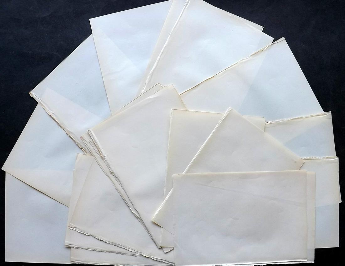 Old Paper, Bookbinding 1877 Lot of 21 Stock Sheets. 8vo: Uniform Stock Paper Sheets, British, 8vo. Made in 1877. Paper Size: 10 x 6.5 inch (25 x 16.5cm) Good Condition