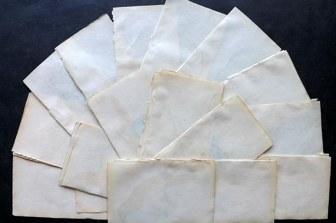 Old Paper, Bookbinding C1840 Lot of 28 Wove Sheets. 12mo: Uniform Wove Paper Sheets, British, 12mo. Paper Size: 6.5 x 4 inch (17 x 10cm) Almost all with light offsetting, otherwise fine