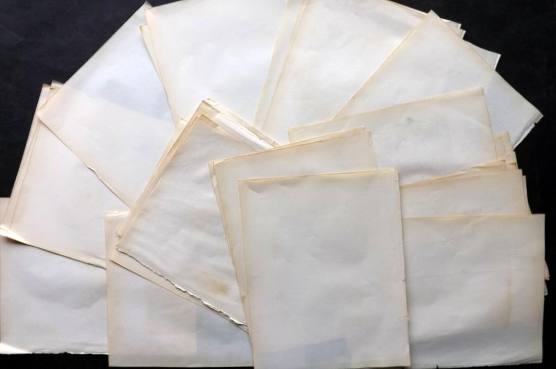 Old Paper, Bookbinding C1865 Lot of 35 Wove Sheets: Uniform Wove Paper Sheets, made in London C1865. 4to. Paper Size: 10.5 x 8.5 inch (27 x 22cm) All with light offsetting, some with minor toning. Otherwise fine