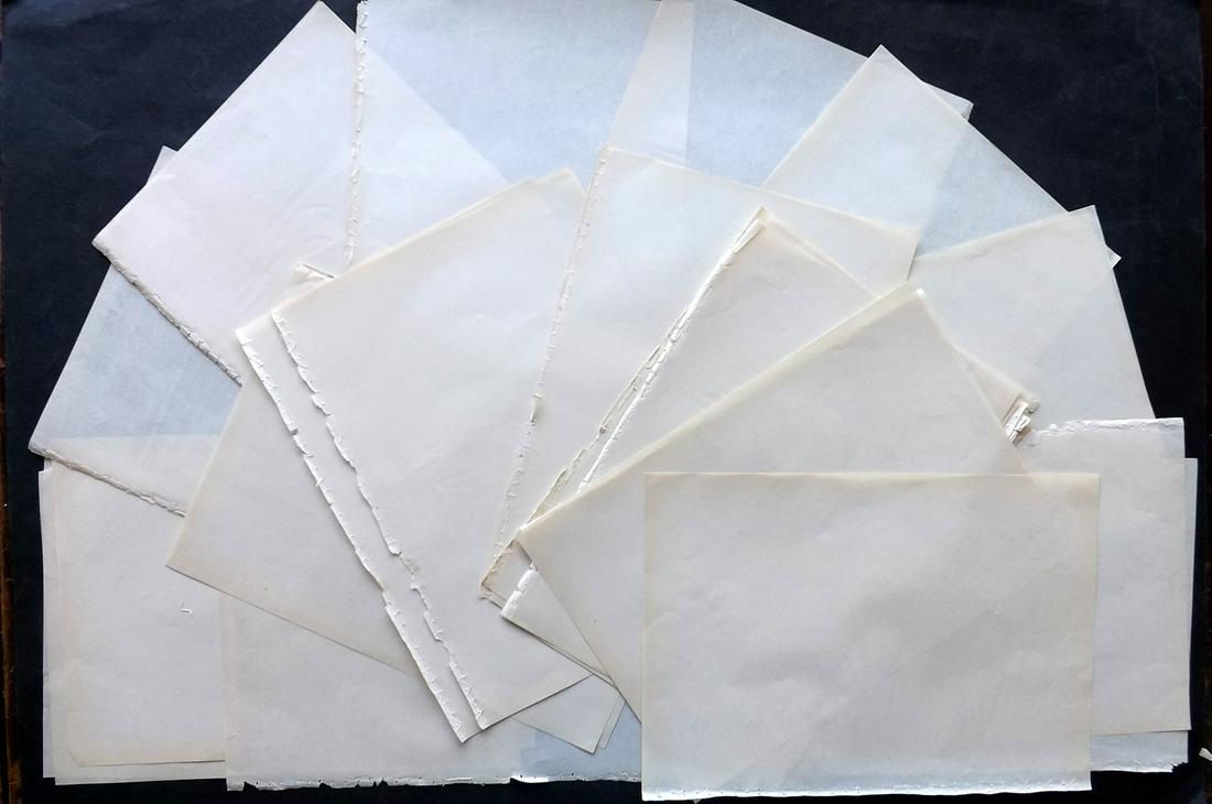 Old Paper, Bookbinding C1910 Lot of 30 Stock Sheets. Folio: Uniform Thin Stocl Paper Sheets, British, Small Folio. With nice manufacturers watermark present. Paper Size: 12.5 x 9 inch (32 x 23cm) Good Condition