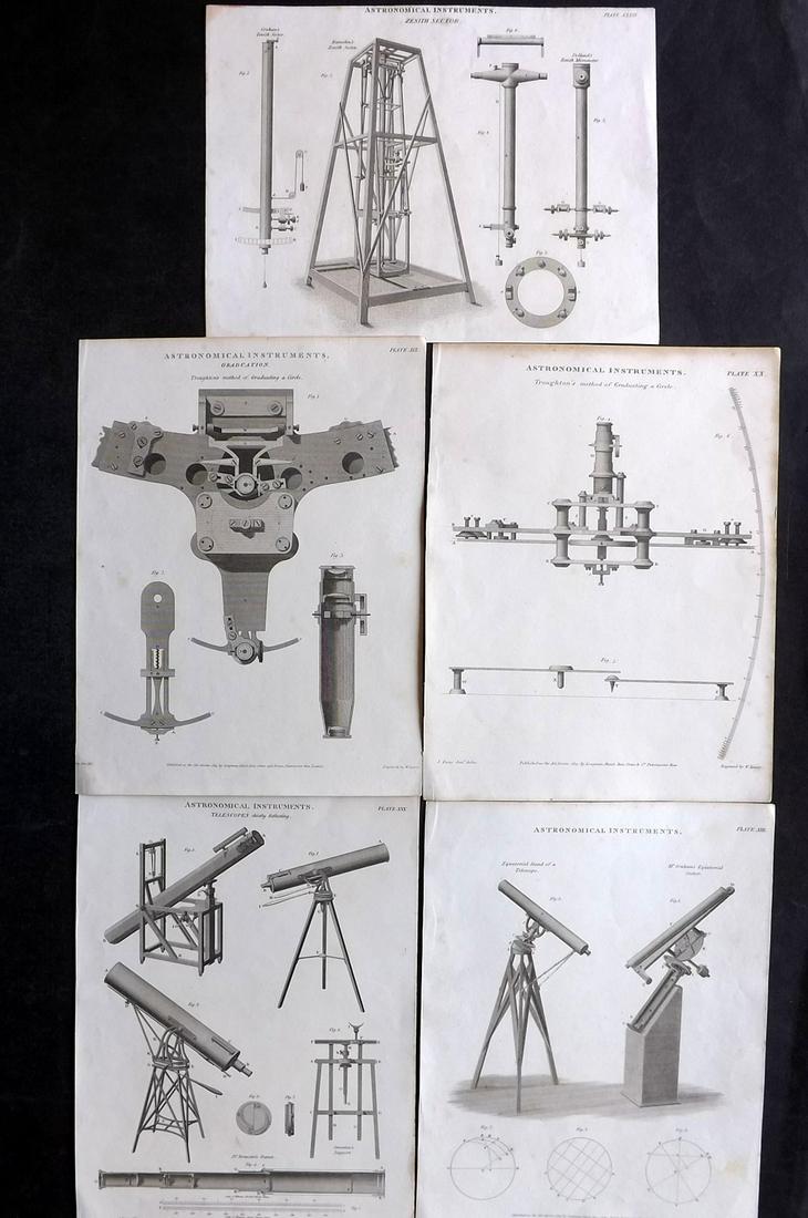 Rees, Abraham 1820 Lot of 5 Prints. Astronomical Instruments (1 of 2)