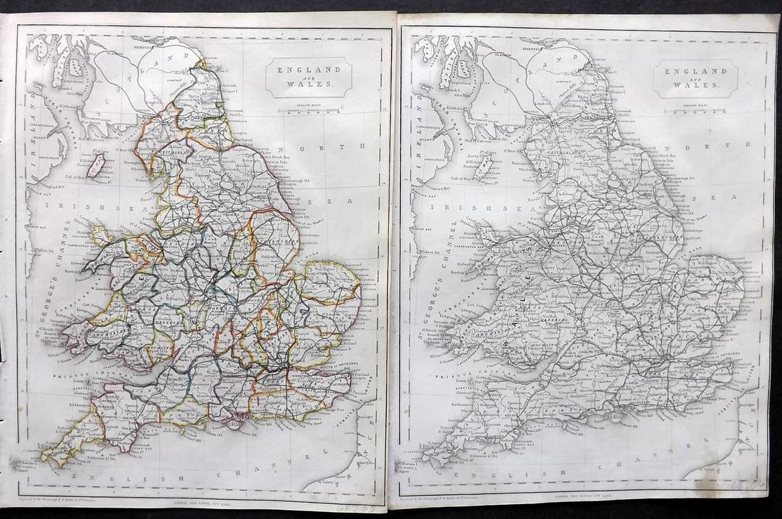 Barclay & Becker C1845 Pair of Maps. England & Wales (1 of 2)