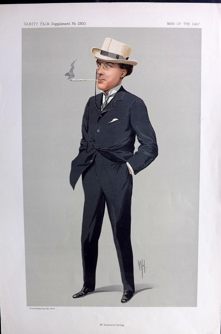 Vanity Fair Print 1913 Laurence Irving, Theatre: Chromolithograph Published 1869-1914, London for "Vanity Fair" Paper Size: 15 x 11 inch (38 x 28cm) Good Condition