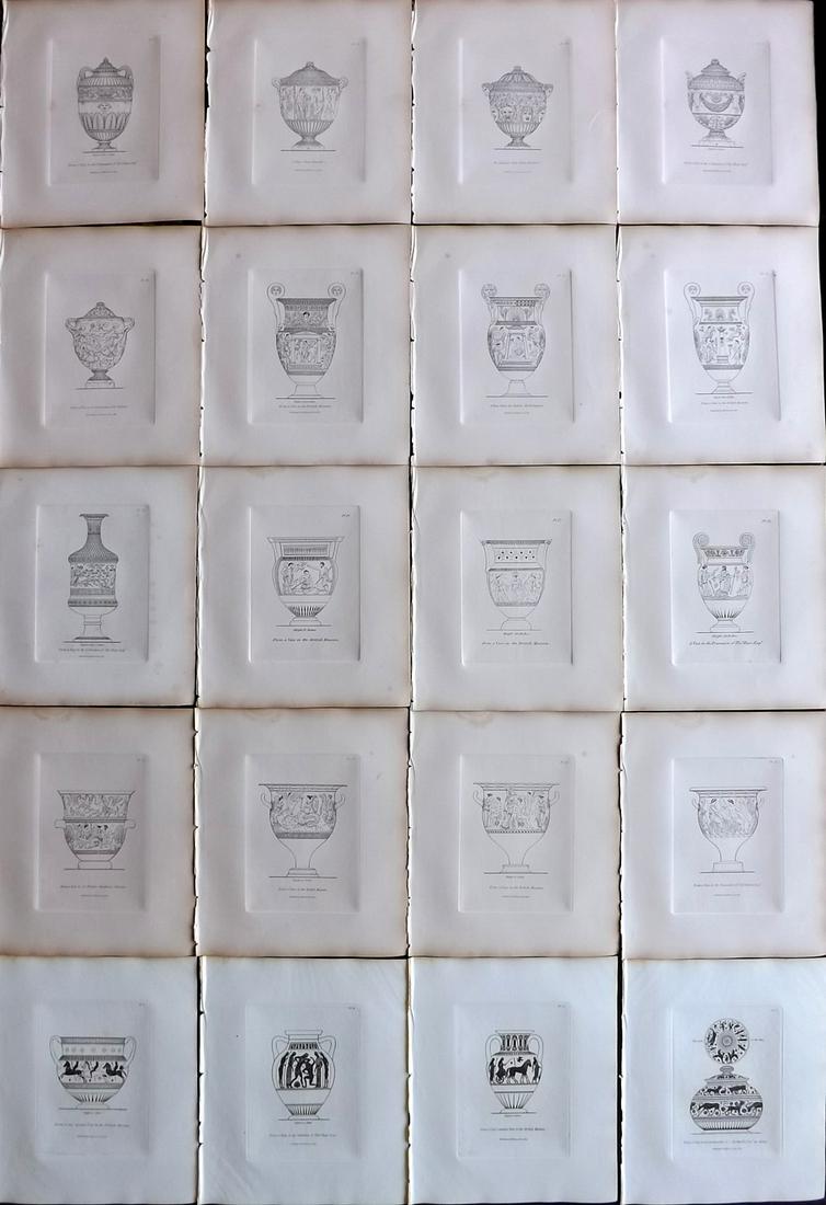 Moses, Henry 1840s Lot of 20 Prints. Vases: Etchings Published Originally Published 1814, London for "A Collection of Antique Vases..." by Henry Moses. This Edition Published by Henry G. Bohn, 1840's. Paper Size: 8.5 x 7 inch (22 x 18cm) Minor 