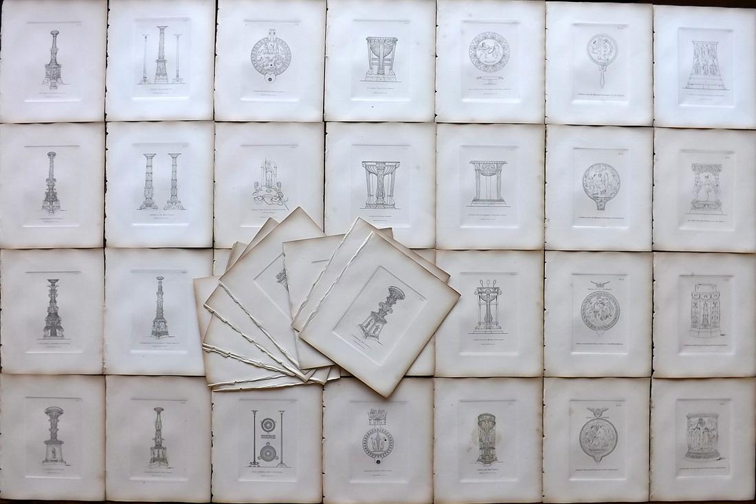 Moses, Henry 1840s Lot of 40 Prints. Altar, Tripods, Pateras, Lamps: Etchings Published Originally Published 1814, London for "A Collection of Antique Vases..." by Henry Moses. This Edition Published by Henry G. Bohn, 1840's. Paper Size: 8.5 x 7 inch (22 x 18cm) Minor 