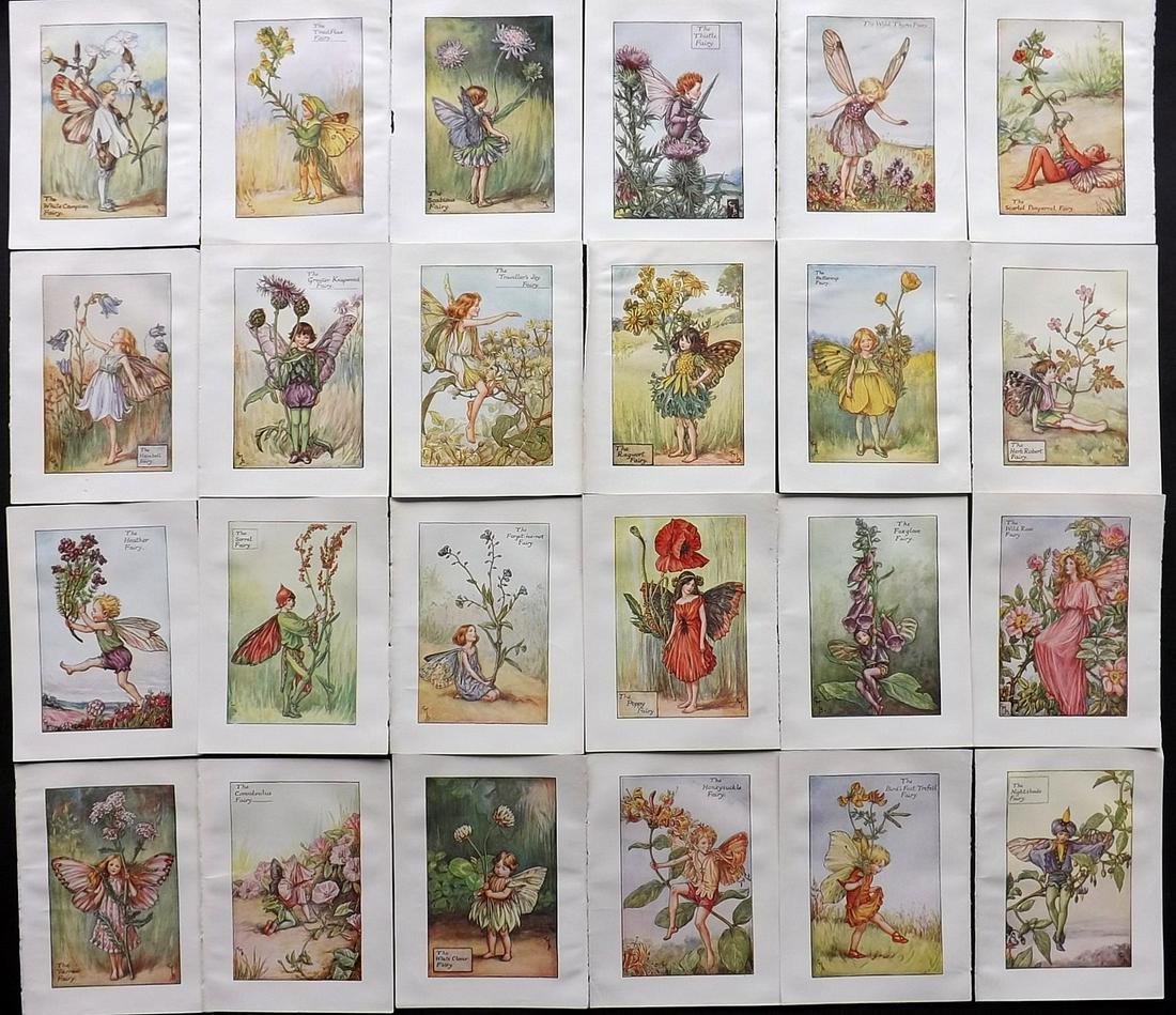 Barker, Cicely Mary C1940 Lot of 24 Flower-Fairy Prints: Summer Fairies. Lithographs Published C1935-45 by Blackie & Son, London & Glasgow for the "Flower-Fairies" Series by Cicely Mary Barker. Reverse side blank. Paper Size: 5.5 x 4 inch (14 x 10cm) Good C