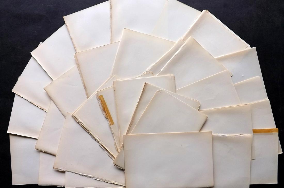Old Paper, Bookbinding 1860's Lot of 50 Stock Sheets. 8vo: Uniform Stock Paper Sheets, British, 8vo. Made in the 1860's. Paper Size: 7 x 5 inch (18 x 13cm) Good Condition