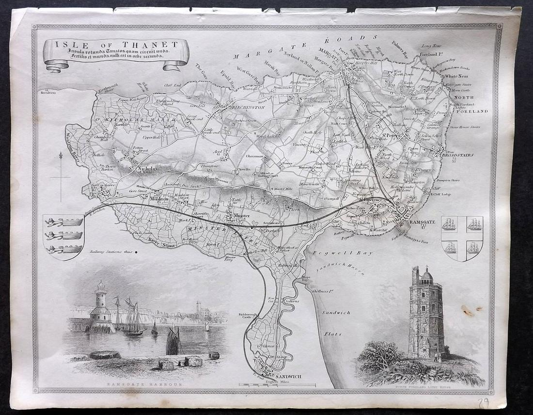 Moule, Thomas C1840 British Map. Isle of Thanet, Kent: Steel Engraved Map Published C1840, London for "A Complete and Universal English Dictionary" by the Rev. James Barclay et al. Maps by Thomas Moule. Paper Size: 10.5 x 8 inch (27 x 21cm) Very minor ton