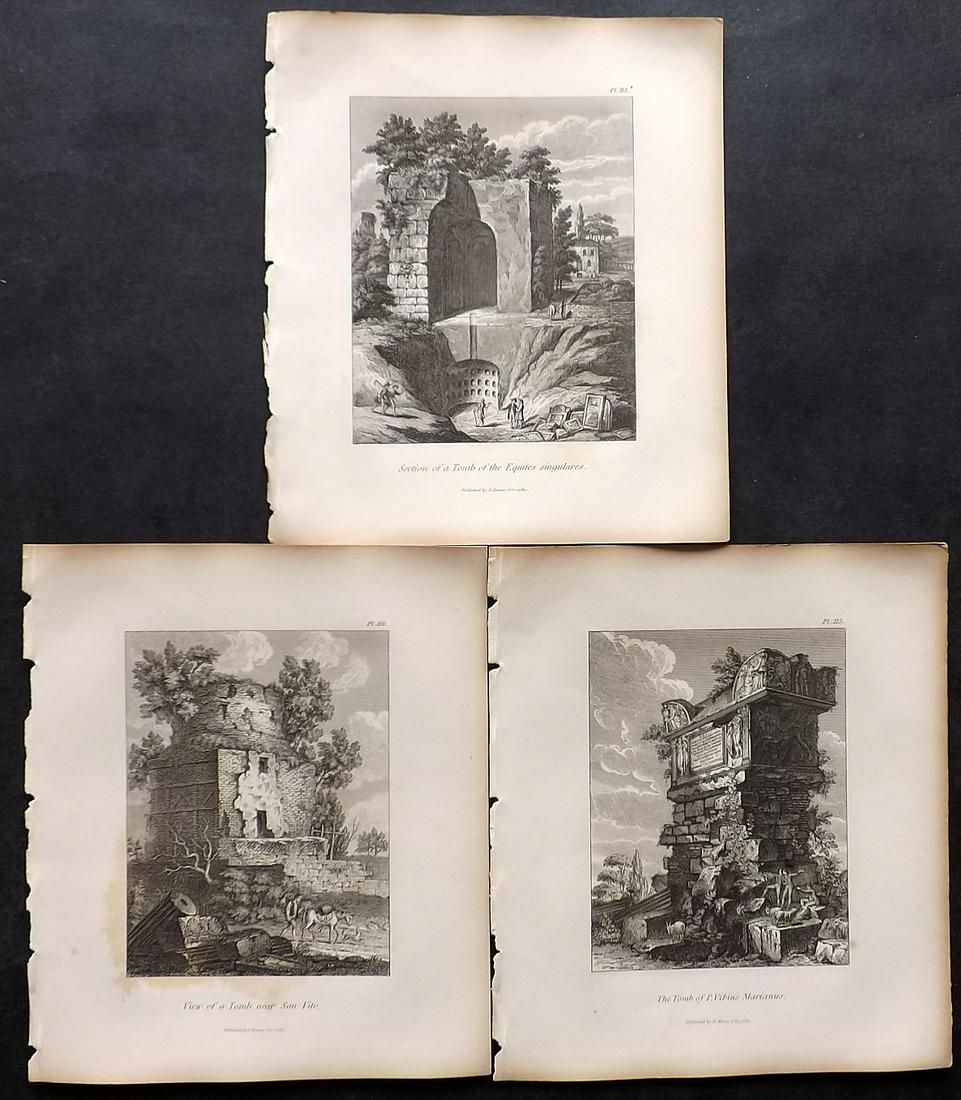 Moses, Henry 1840s Lot of 3 Architecture Prints of Rome, Italy (1 of 2)