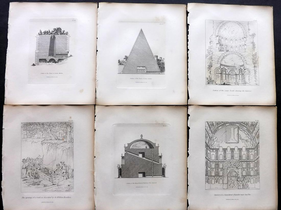 Moses, Henry 1840s Lot of 6 Views/Architecture Prints of Rome, Italy: Etchings Published Originally Published 1814, London for "A Collection of Antique Vases..." by Henry Moses. This Edition Published by Henry G. Bohn, 1840's. Paper Size: 8.5 x 7 inch (22 x 18cm) Very m