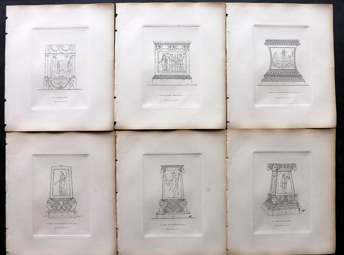 Moses, Henry 1840s Lot of 6 Prints. Altars: Etchings Published Originally Published 1814, London for "A Collection of Antique Vases..." by Henry Moses. This Edition Published by Henry G. Bohn, 1840's. Paper Size: 8.5 x 7 inch (22 x 18cm) Very m