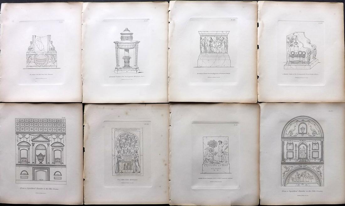 Moses, Henry 1840s Lot of 8 Prints. Sun Dial, Fountain, Altar etc (1 of 2)