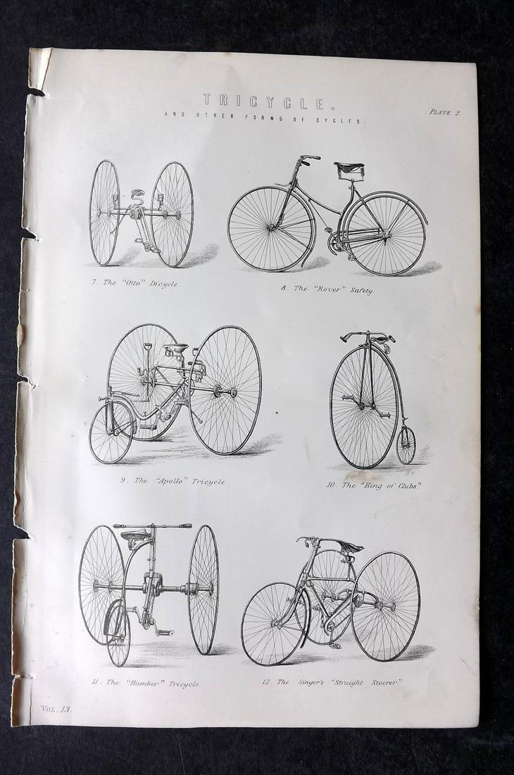 Nat. Ency. 1891 Cycling Print. Early Forms (1 of 1)