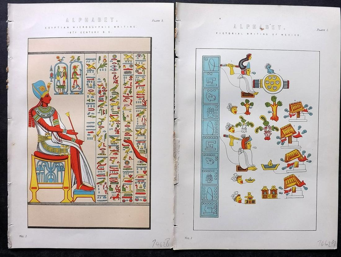Nat. Ency. 1891 Pair of Prints. Egytpian & Mexican Alphabets (1 of 2)