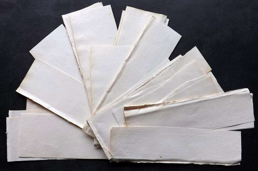 Old Paper, Bookbinding 1790's Lot of 45 Laid Sheets: Lot of Italian Laid Paper Sheets, made in Naples 1790's. All from the same source but slightly different sizes. Paper Size: Up to 9 x 3 inch (23 x 8cm) Very good condition.