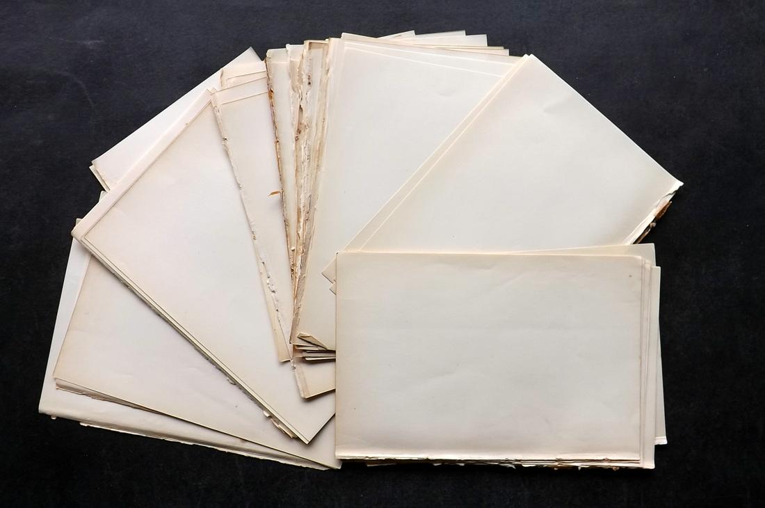 Old Paper, Bookbinding 1860's Lot of 50 Stock Sheets. 8vo: Uniform Stock Paper Sheets, British, 8vo. Made in the 1860's. Paper Size: 7 x 5 inch (18 x 13cm) Good Condition