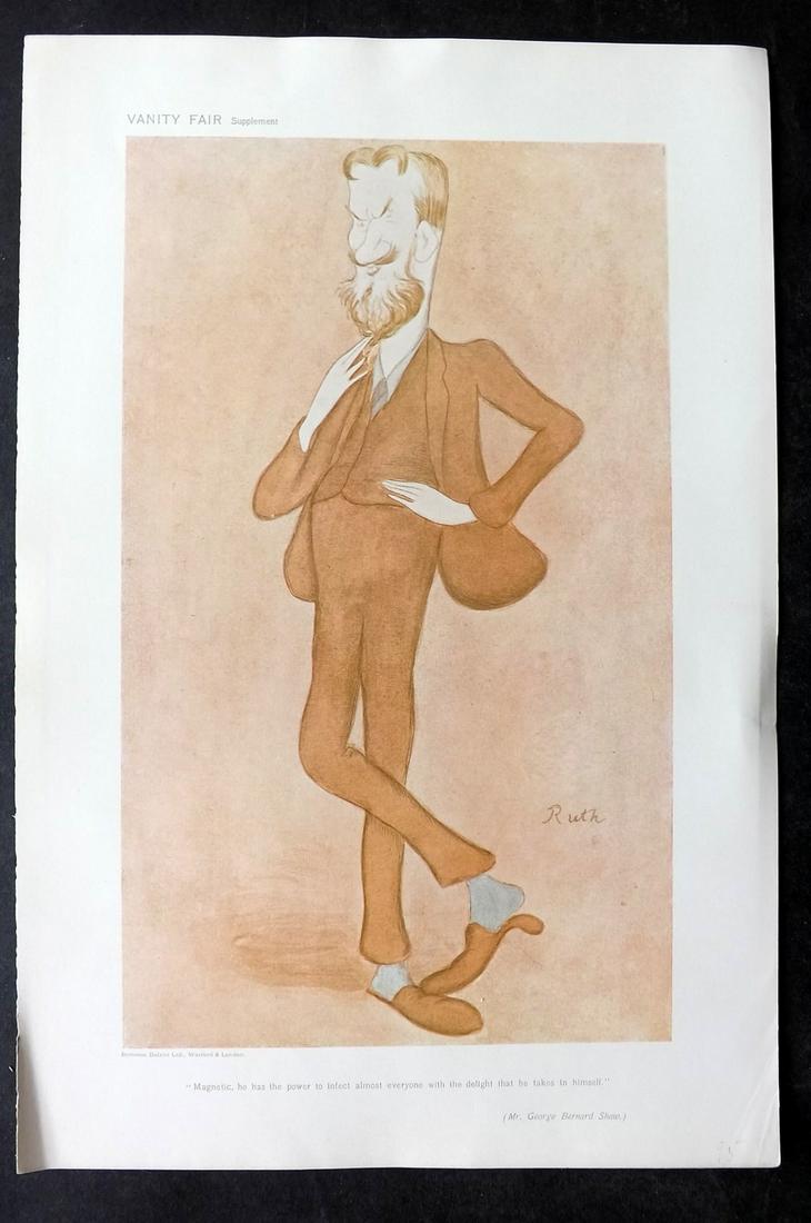 Vanity Fair Print 1905 George Bernard Shaw by Beerbohm: Chromolithograph Published 1869-1914, London for "Vanity Fair" Paper Size: 15 x 11 inch (38 x 28cm) Good Condition