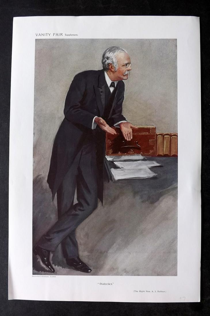 Vanity Fair Print 1910 Arthur Balfour, Prime Minister: Chromolithograph Published 1869-1914, London for "Vanity Fair" Paper Size: 15 x 11 inch (38 x 28cm) Good Condition