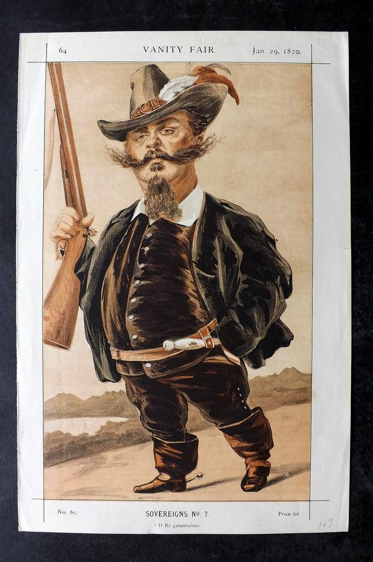 Vanity Fair Print 1870 Victor Emmanuel I: Chromolithograph Published 1869-1914, London for "Vanity Fair" Paper Size: 15 x 11 inch (38 x 28cm) Good Condition