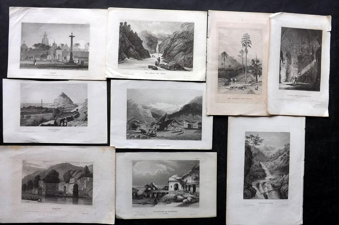 India C1850 Lot of 9 Views from Meyer's Universum: Steel Engravings Published 1833-61 Hildburghausen, Germany for "Meyer's Universum" by Joseph Meyer. Paper Size: 10.5 x 7 inch (27 x 18cm) Some margin toning in parts, otherwise fine
